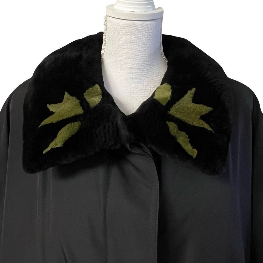 Black Sheared Nutria Fur Lined Coat Raincoat Size XL NWOT Genuine Fur Womens